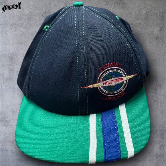 Tommy Hilfiger Hat Cap Strap Back Navy Green Embroidered Globe Mens Tommy Jeans - Picture 1 of 8